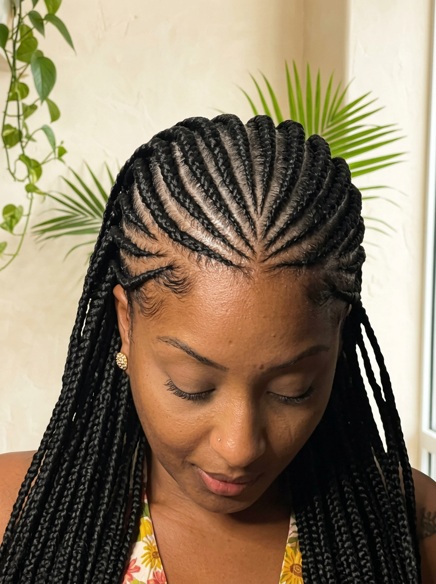 Client wearing Fulani braids by Braided Crown Clinic